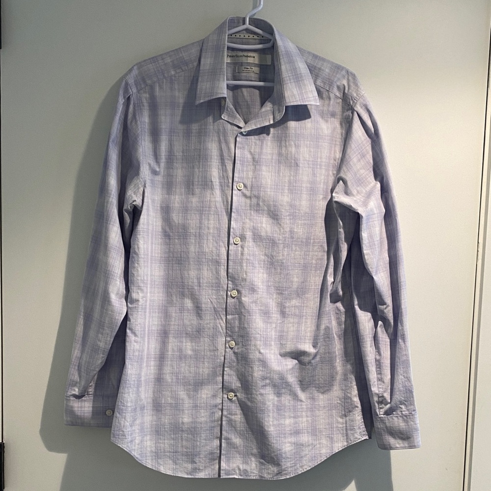 Perry Ellis Blue Plaid Dress Shirt